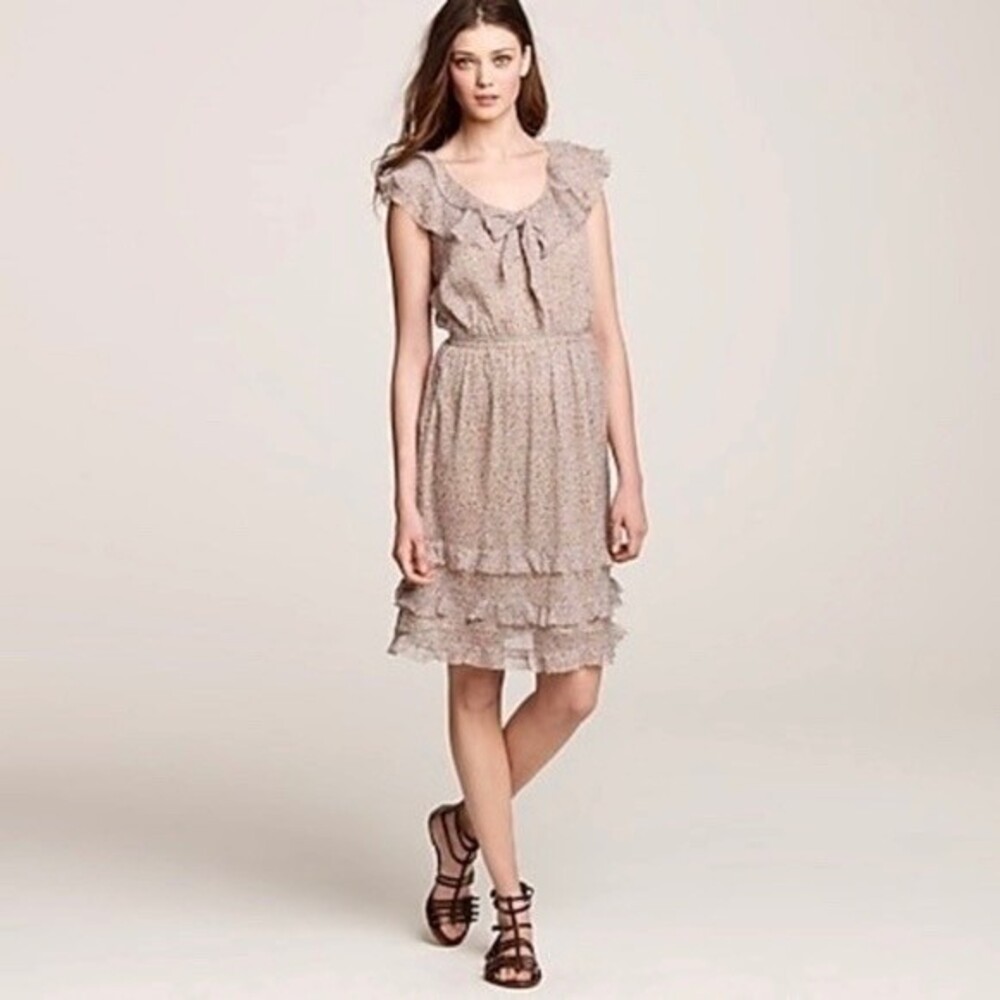 J.Crew Letour Neutral Floral Ruffle Silk Mini Dress Size 2